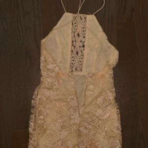 Fitted lace detail halter dress